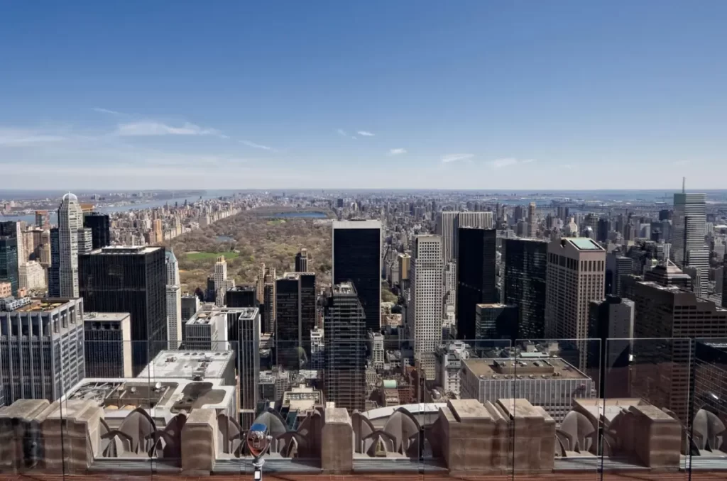 Vista panorâmica de Manhattan e do Central Park vista do mirante Top of the Rock no Rockefeller Center em Nova York.