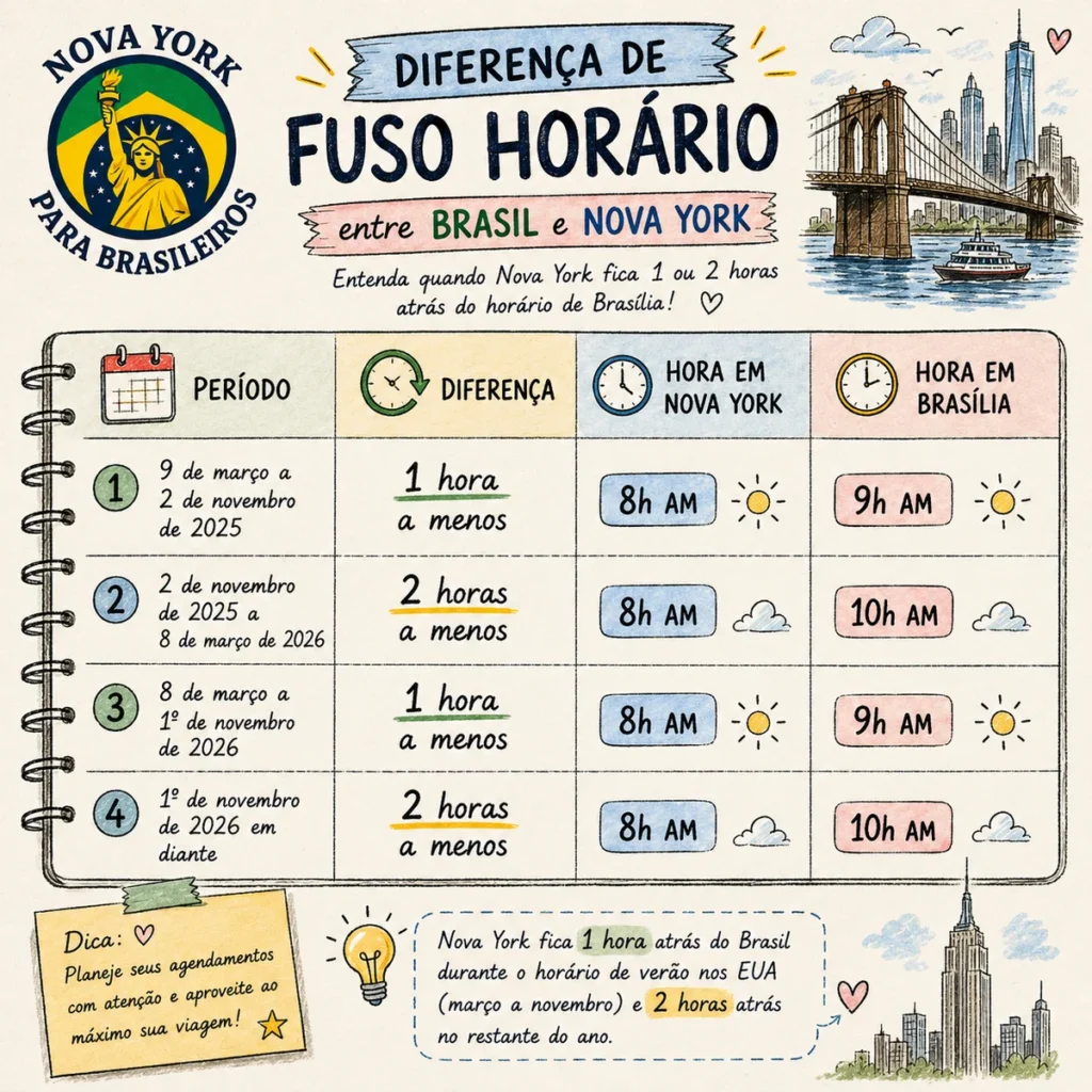 fuso horário Nova York: que horas são em relação ao Brasil